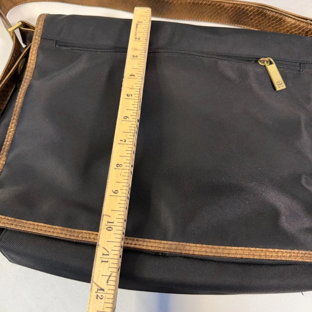 Y2K Messenger Bag Black Bronze Nylon Faux Croc Trim Grommet Detail Naturalizer